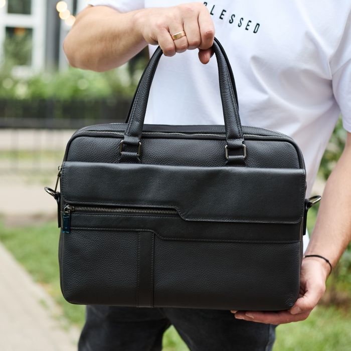 Чоловіча ділова сумка зі шкіри 39х29х10, класичний портфель для ноутбука та офісу, сумочка для студента, чорний