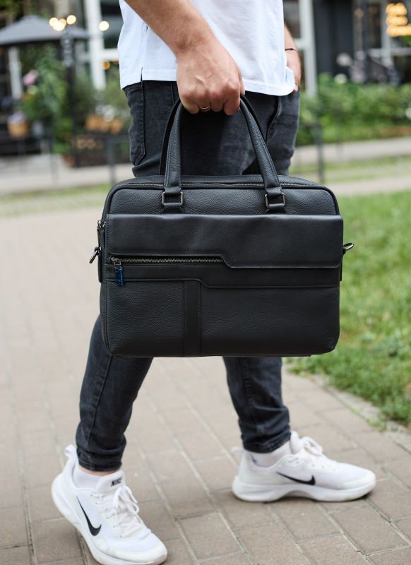 Чоловіча ділова сумка зі шкіри 39х29х10, класичний портфель для ноутбука та офісу, сумочка для студента, чорний