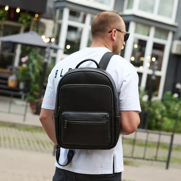 Чоловічий шкіряний рюкзак 41х31х16, універсальний міський наплічник для роботи та поїздок, офісна чоловіча сумка, чорний