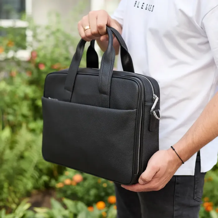 Чоловічий портфель на плече 40х28х10, офісний шкіряний месенджер, чоловіча ділова сумка для міста, чорний