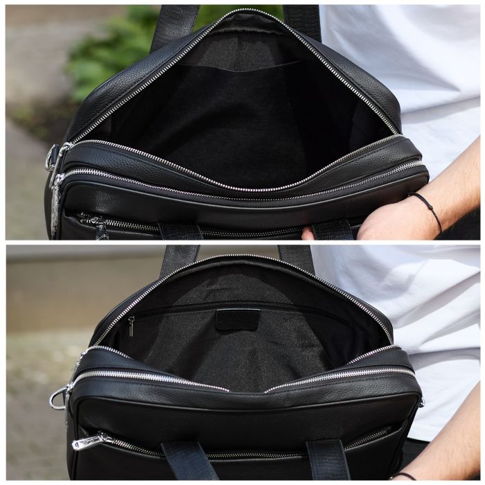 Чоловічий портфель на плече 40х28х10, офісний шкіряний месенджер, чоловіча ділова сумка для міста, чорний