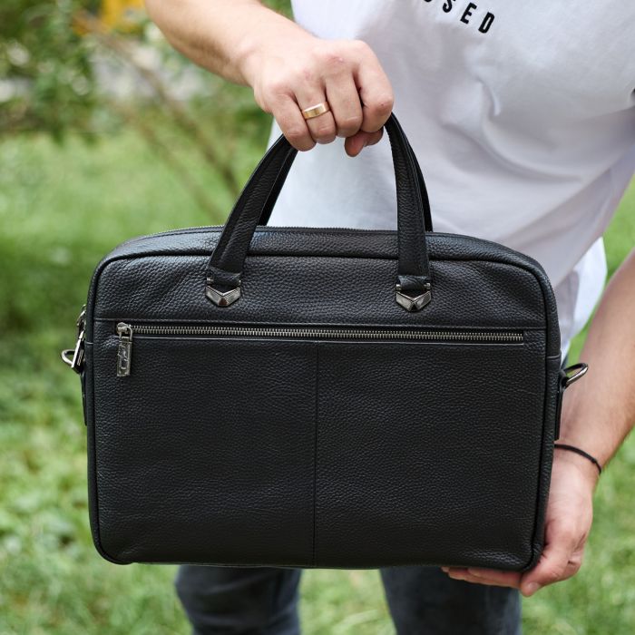 Сумка чоловіча офісна через плече 39х29х10, практичний шкіряний портфель для бізнесу, сумочка для навання, чорний