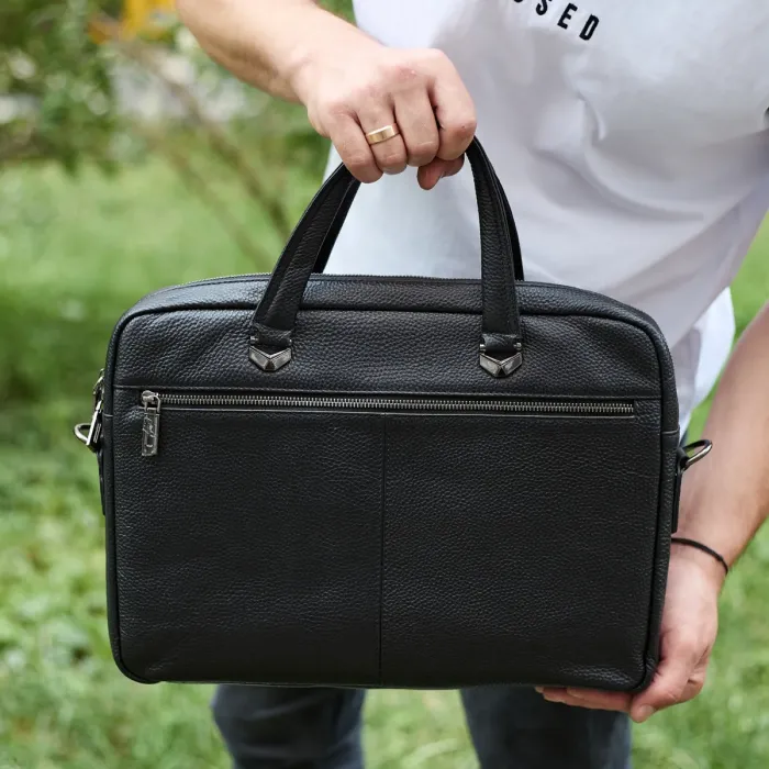 Сумка чоловіча офісна через плече 39х29х10, практичний шкіряний портфель для бізнесу, сумочка для навання, чорний