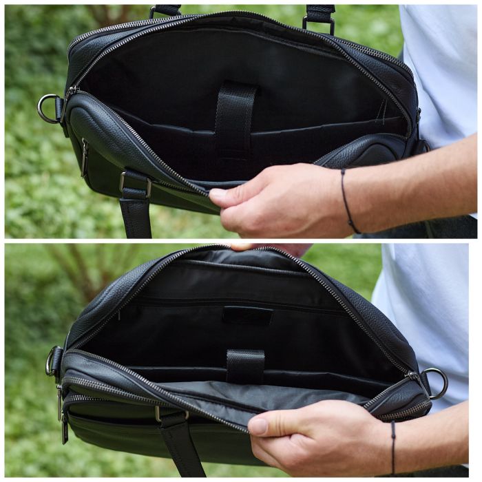 Офісна чоловіча сумка через плече 39х29х10, шкіряний портфель-месенджер для бізнесу, чорний