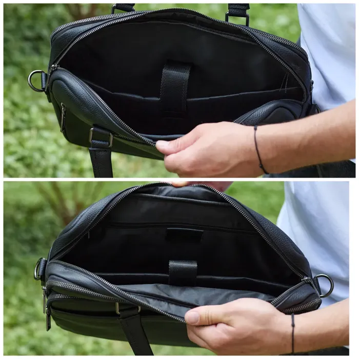 Офісна чоловіча сумка через плече 39х29х10, шкіряний портфель-месенджер для бізнесу, чорний