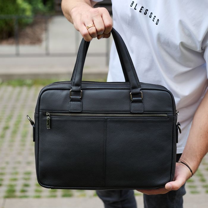 Офісна чоловіча сумка через плече 39х29х10, шкіряний портфель-месенджер для бізнесу, чорний