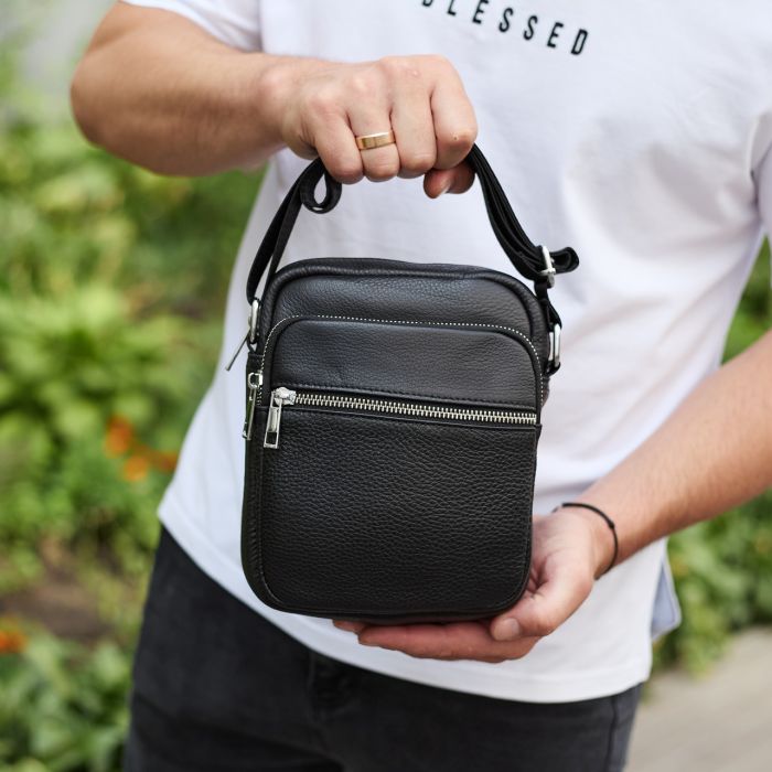 Чоловіча шкіряна барсетка 21х17х7, сумка для міста, компактний месенджер для щоденного використання, чорна