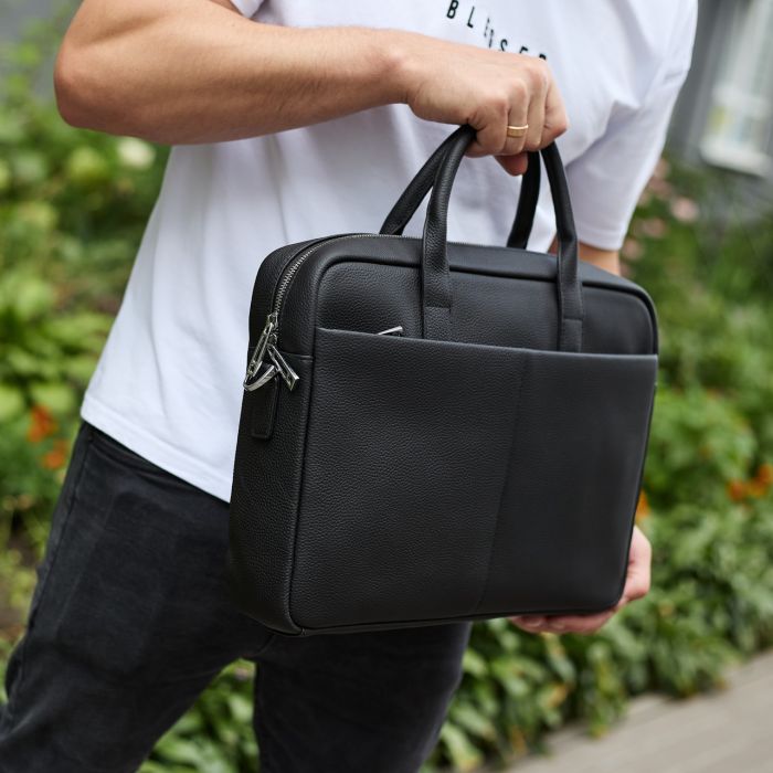 Чоловічий портфель на плече 38х28х8.5, офісний шкіряний месенджер, чоловіча ділова сумка для міста, чорна