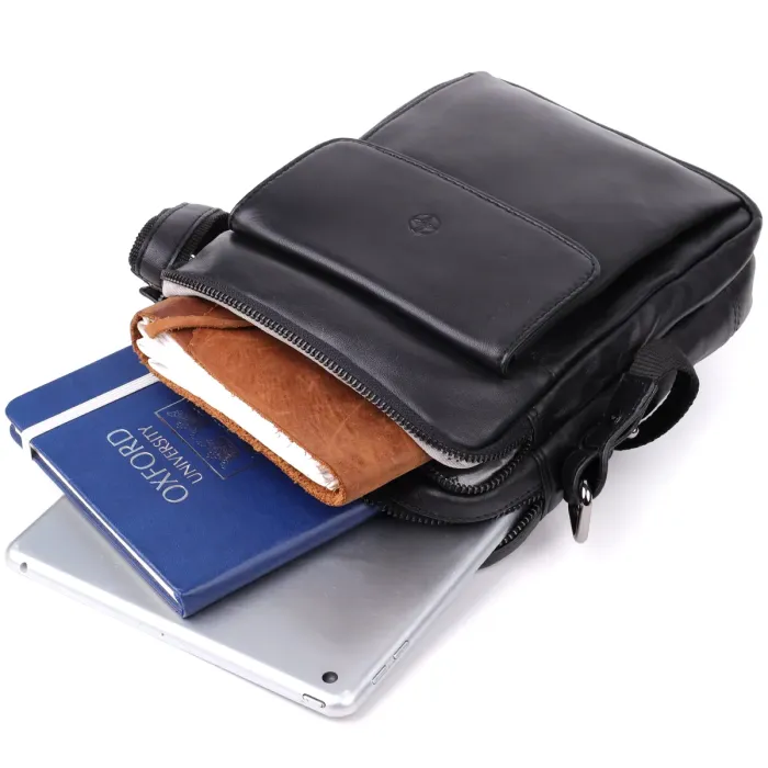 Стильна чоловіча сумка через плече з натуральної шкіри Tony Perotti 20882_1 (6047 nero) Чорний