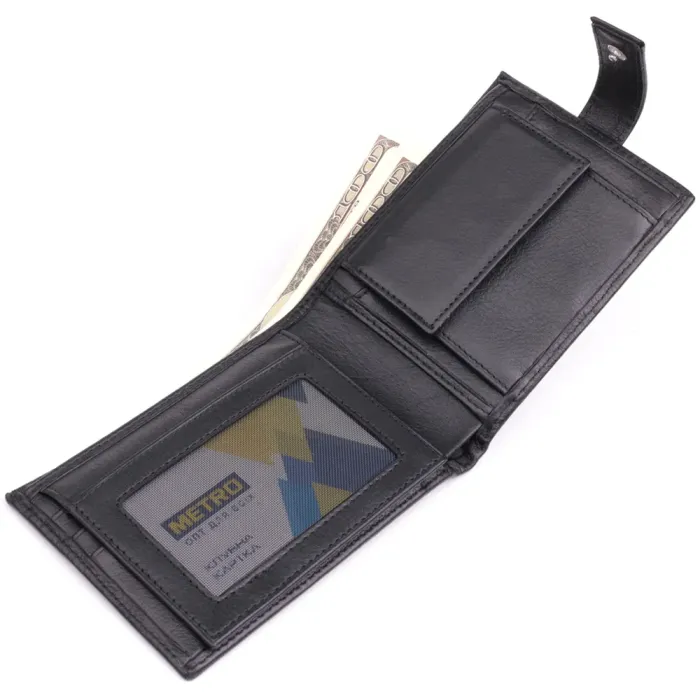 Місткий чоловічий гаманець з натуральної шкіри BOND 22861 Чорний