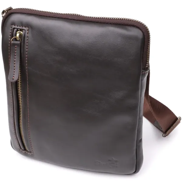 Елегантна чоловіча сумка з гладкої натуральної шкіри Shvigel 23150 Коричневий