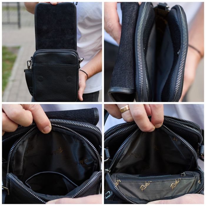 Чоловіча сумка барсетка на одне плече 17.5х22х6 , нагрудний месенджер для телефону, чорний