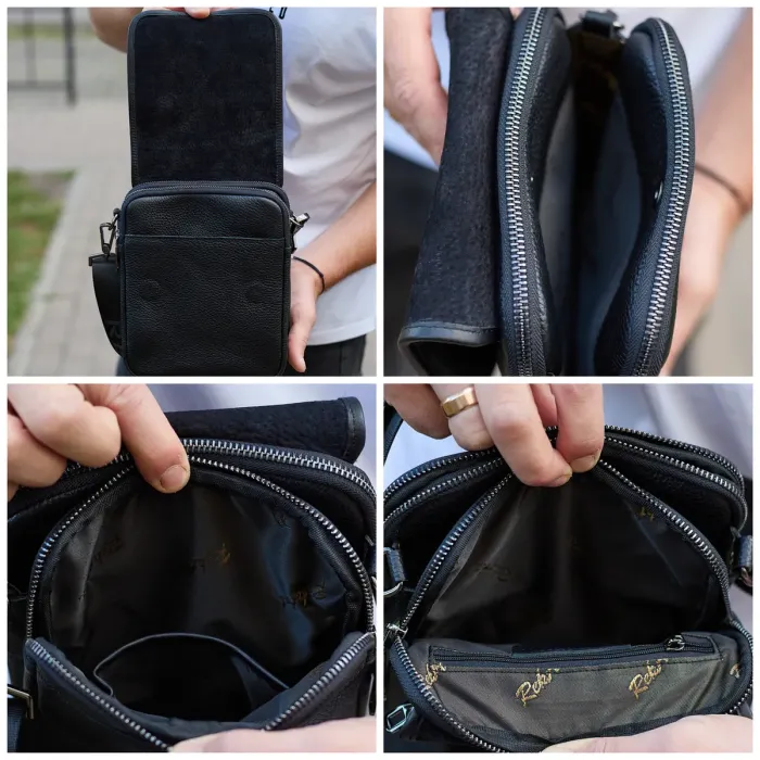 Чоловіча сумка барсетка на одне плече 17.5х22х6 , нагрудний месенджер для телефону, чорний