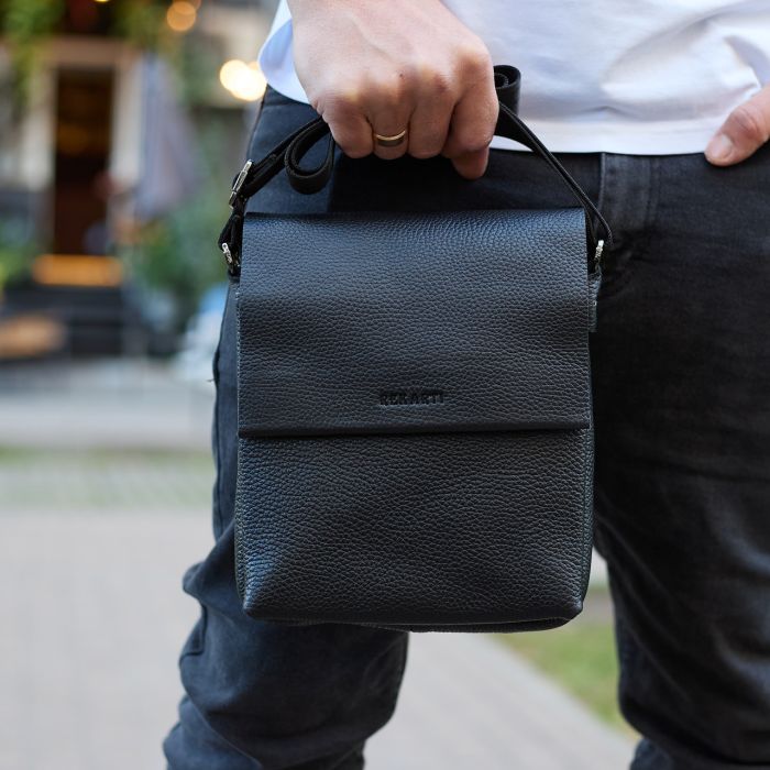 Шкіряний месенджер для чоловіка 23х19х7, барсетка через одне плече, сумка для документів, чорна