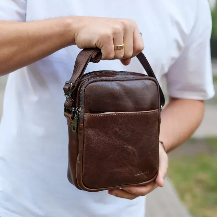 Чоловічий месенджер через плече 20х16х6, сумка планшетка для міста, барсетка для телефону, коричнева