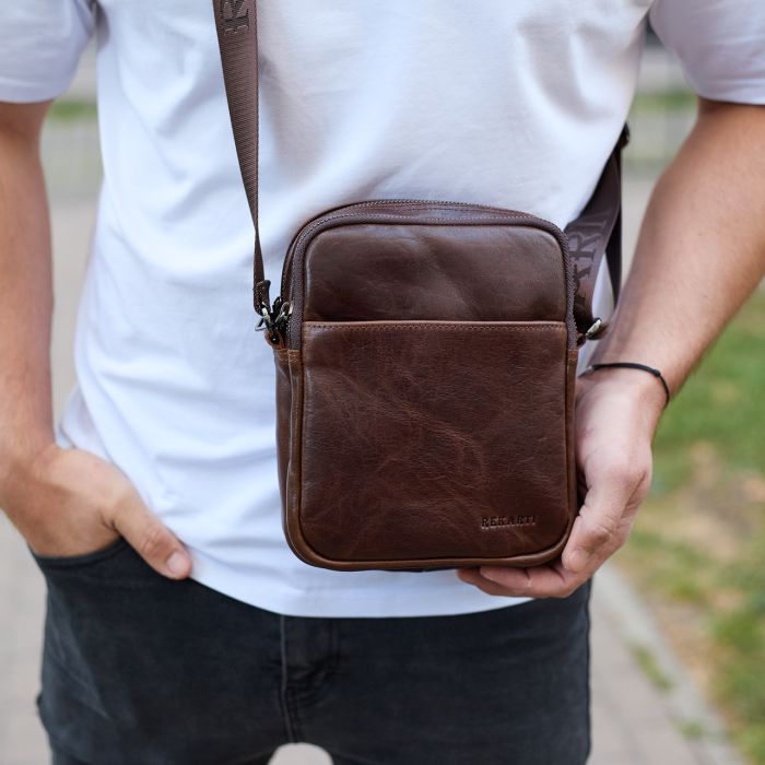 Чоловічий месенджер через плече 20х16х6, сумка планшетка для міста, барсетка для телефону, коричнева