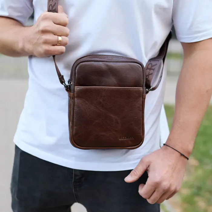 Чоловічий месенджер через плече 20х16х6, сумка планшетка для міста, барсетка для телефону, коричнева