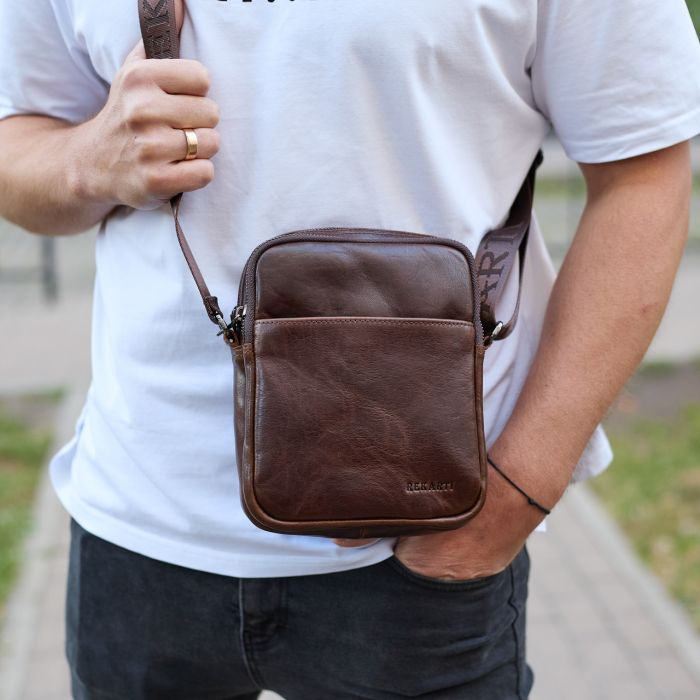 Чоловічий месенджер через плече 20х16х6, сумка планшетка для міста, барсетка для телефону, коричнева