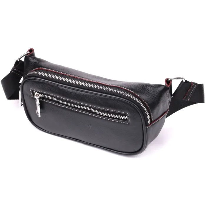 Стильна чоловіча бананки з м'якої натуральної шкіри Vintage 15116 Чорний