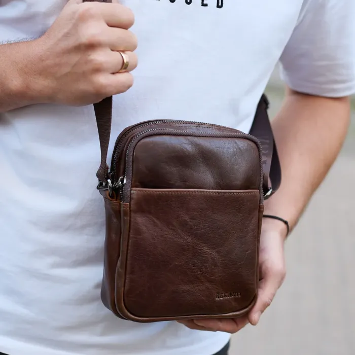 Чоловічий месенджер через плече 20х16х6, сумка планшетка для міста, барсетка для телефону, коричнева
