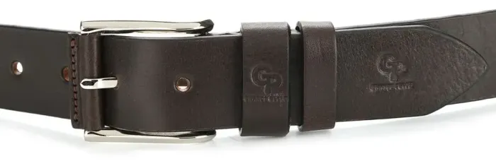 Ексклюзивний чоловічий джинсовий ремінь із натуральної шкіри GRANDE PELLE 00910 Коричневий