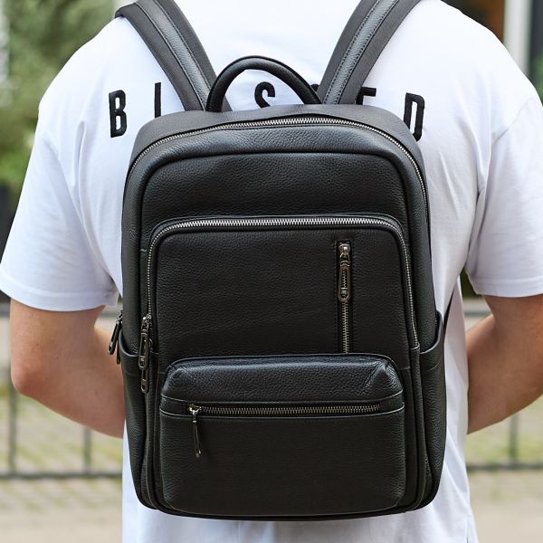 Міський чоловічий рюкзак із натуральної шкіри 40х30х18, наплічник для роботи та подорожей, чорний