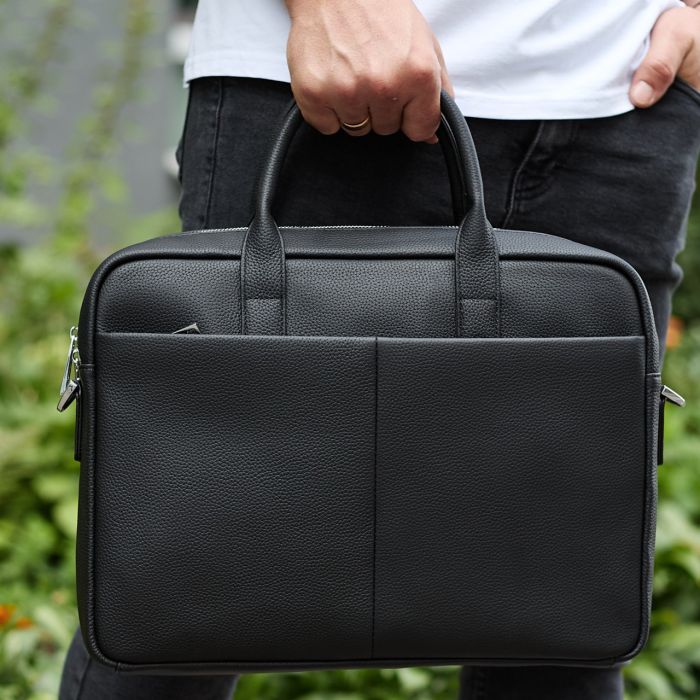Чоловічий портфель на плече 38х28х8.5, офісний шкіряний месенджер, чоловіча ділова сумка для міста, чорна