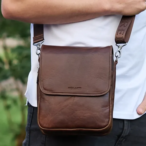 Барсетка з клапаном через плече 24х20х6, чоловіча сумка з гладкою шкірою Tiding Bag TD-81020 коричнева