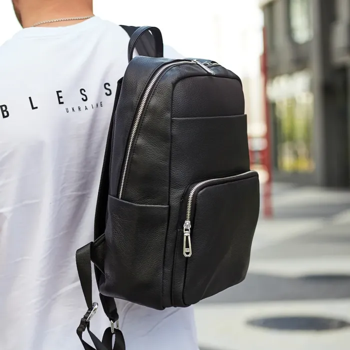 Чоловічий шкіряний рюкзак для поїздок та відпочинку 30х40х16, сумка наплічна Tiding Bag 59331, чорна