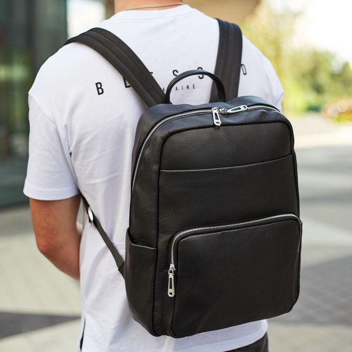 Чоловічий шкіряний рюкзак для поїздок та відпочинку 30х40х16, сумка наплічна Tiding Bag 59331, чорна