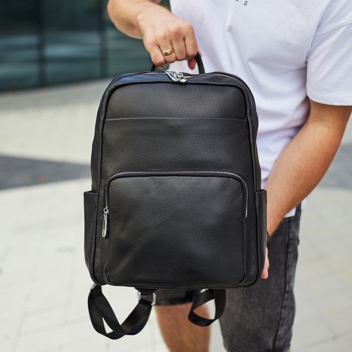 Чоловічий шкіряний рюкзак для поїздок та відпочинку 30х40х16, сумка наплічна Tiding Bag 59331, чорна