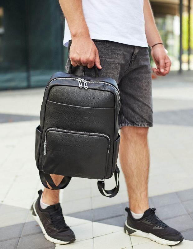 Чоловічий шкіряний рюкзак для поїздок та відпочинку 30х40х16, сумка наплічна Tiding Bag 59331, чорна