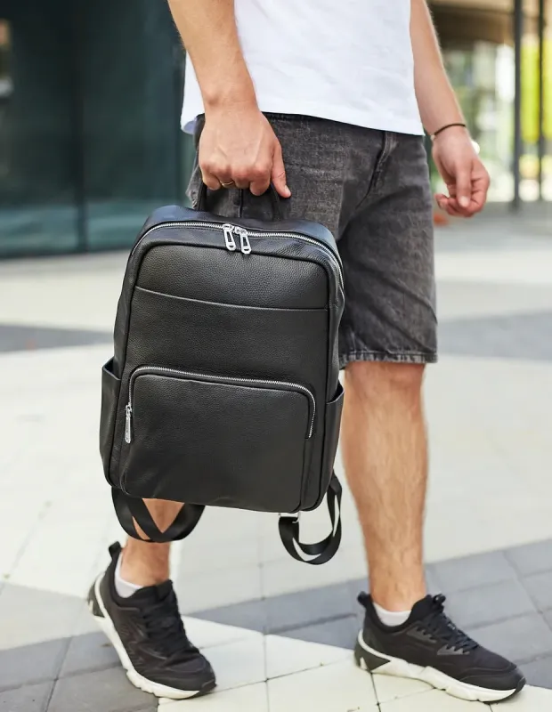 Чоловічий шкіряний рюкзак для поїздок та відпочинку 30х40х16, сумка наплічна Tiding Bag 59331, чорна