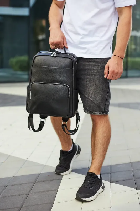 Чоловічий шкіряний рюкзак для поїздок та відпочинку 30х40х16, сумка наплічна Tiding Bag 59331, чорна