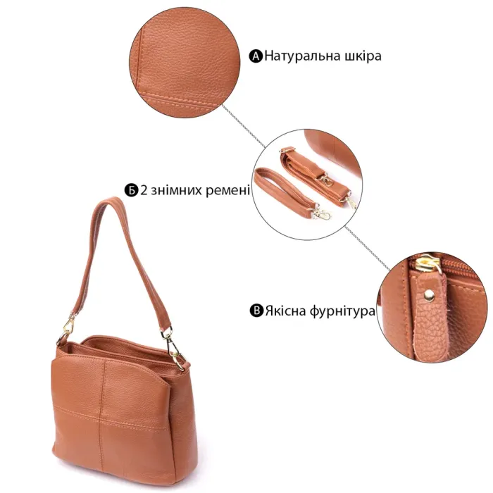 Чудова сумка жіноча з твердим дном з натуральної шкіри Vintage 15108 Рудий