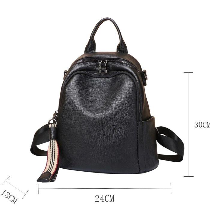 Шкіряний жіночий рюкзак міський 30х24х13, матова сумка на плечі, чорна