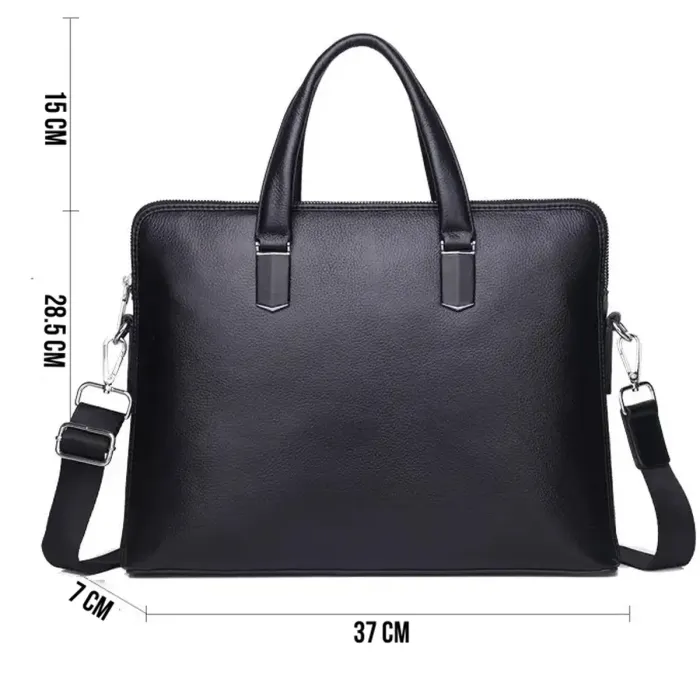 Шкіряна чоловіча ділова сумка-портфель портфель для ноутбука 37х28.5х7, дипломат для офіса Tiding Bag 64028 чорний