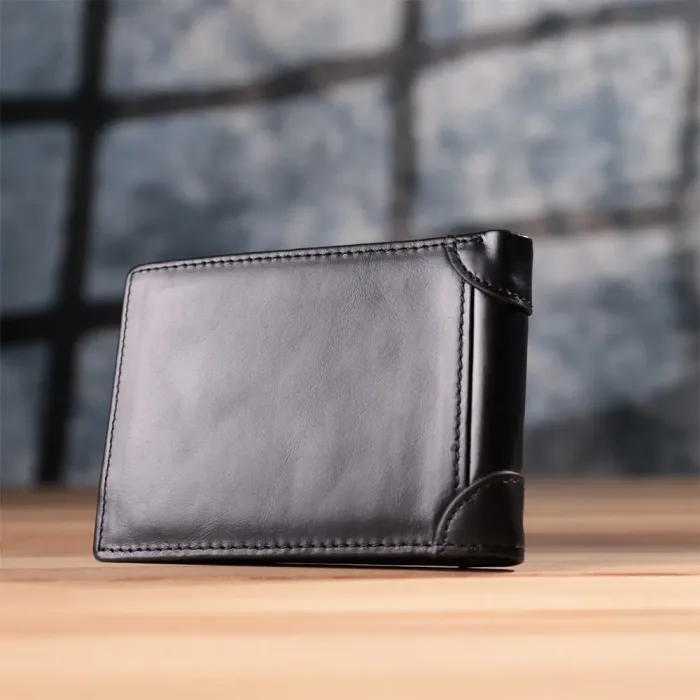 Невеликий чоловічий гаманець без застібки з натуральної шкіри Vintage 15097 Чорний