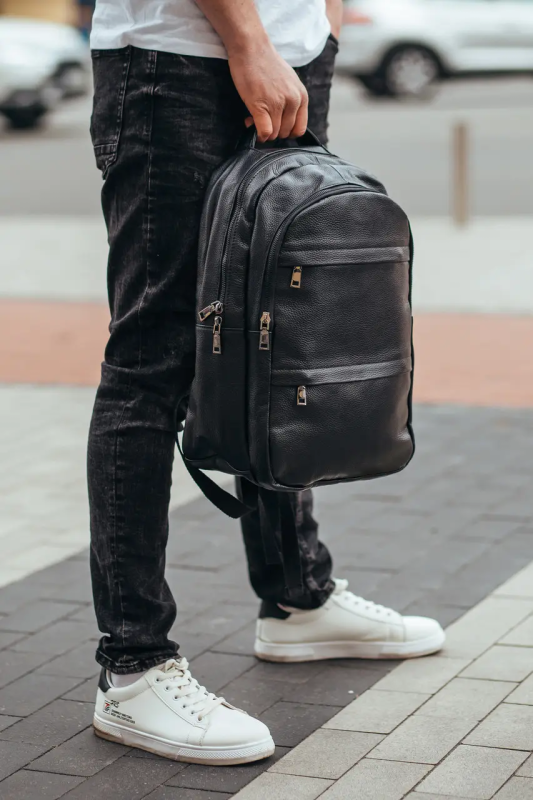 Чоловічий рюкзак для ноутбука та документів 28х42х18, сумка на спину з натуральної шкіри Tiding Bag B2-37342A