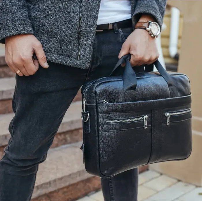 Чоловіча сумка для ноутбука та документів 39x28×8, портфель для офісної роботи, чорний