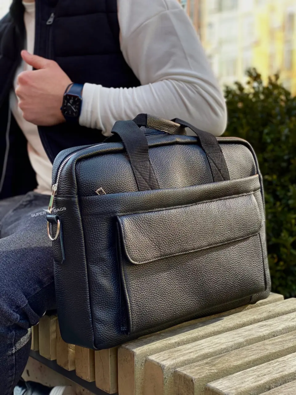 Чоловіча шкіряна сумка для ноутбука та документів 39х28х8, портфель для міста Tiding Bag RD-23134 чорний