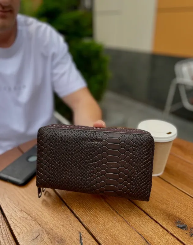 Коричневий гаманець-клатч на дві блискавки з блоком під картки із натуральної шкіри Marco Coverna MC086-5901С