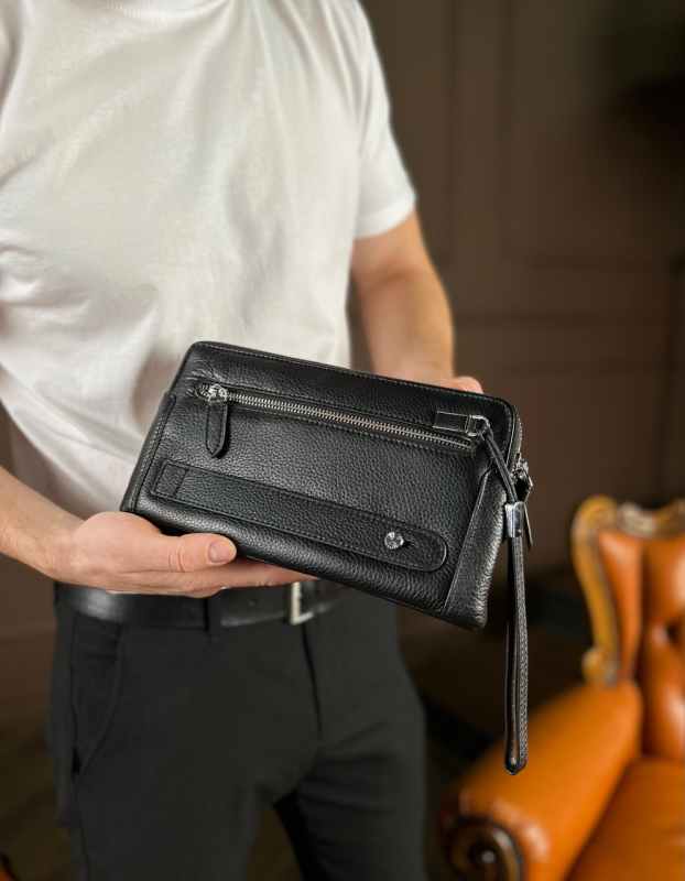 Чорний гаманець-клатч на дві блискавки із  натуральної шкіри Marco Coverna МС8747-3