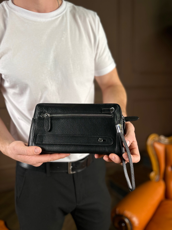 Чорний гаманець-клатч на дві блискавки із  натуральної шкіри Marco Coverna МС8747-3