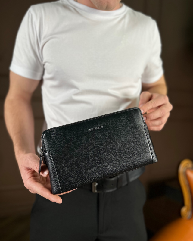 Чорний гаманець-клатч на дві блискавки із  натуральної шкіри Marco Coverna МС8747-3