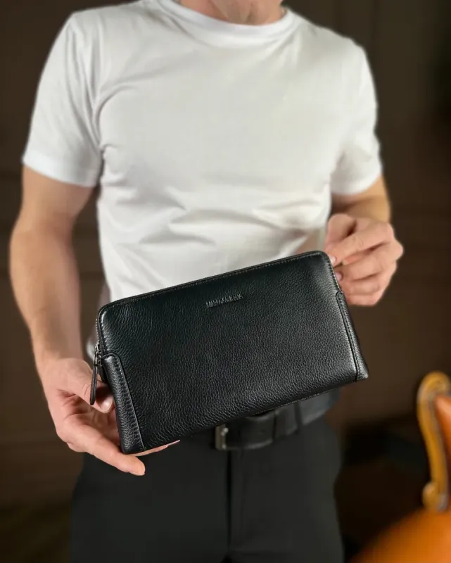 Чорний гаманець-клатч на дві блискавки із  натуральної шкіри Marco Coverna МС8747-3