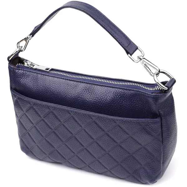 Елегантна сумка жіноча з натуральної шкіри з двома ремінцями Vintage 22928 Синій