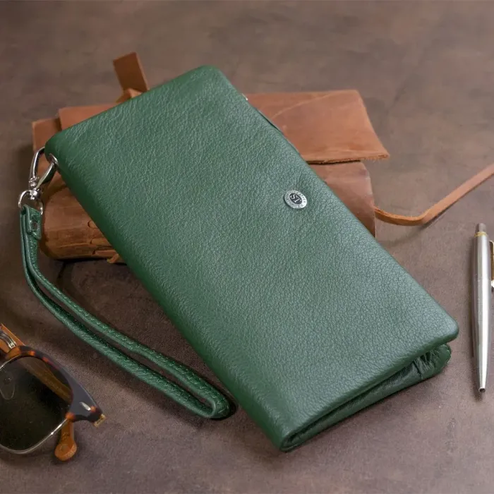 Гаманець-клатч зі шкіри з кишенею для мобільного ST Leather 19308 Зелений