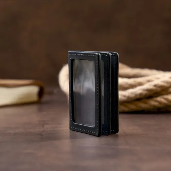 Визитница с обложкой для ID-паспорта из натуральной кожи GRANDE PELLE 11291 Черная