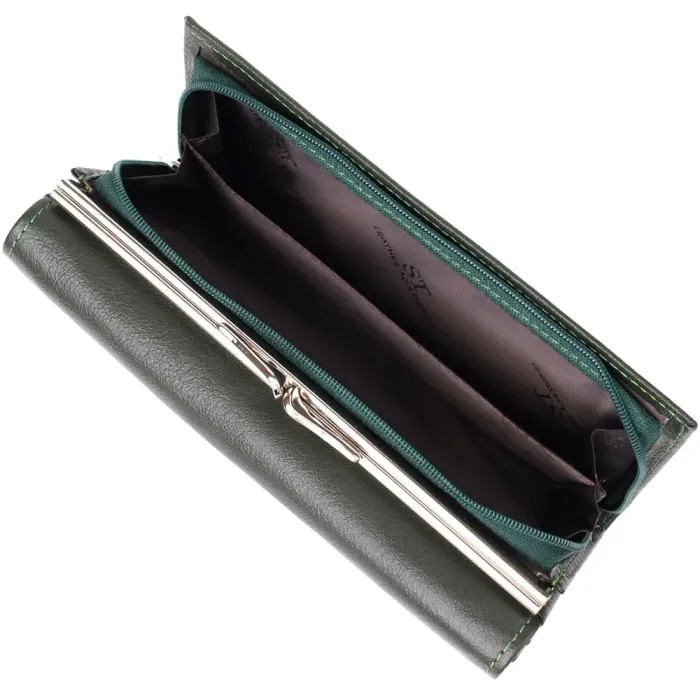 Місткий жіночий гаманець на магнітах із натуральної шкіри ST Leather 23115 Зелений